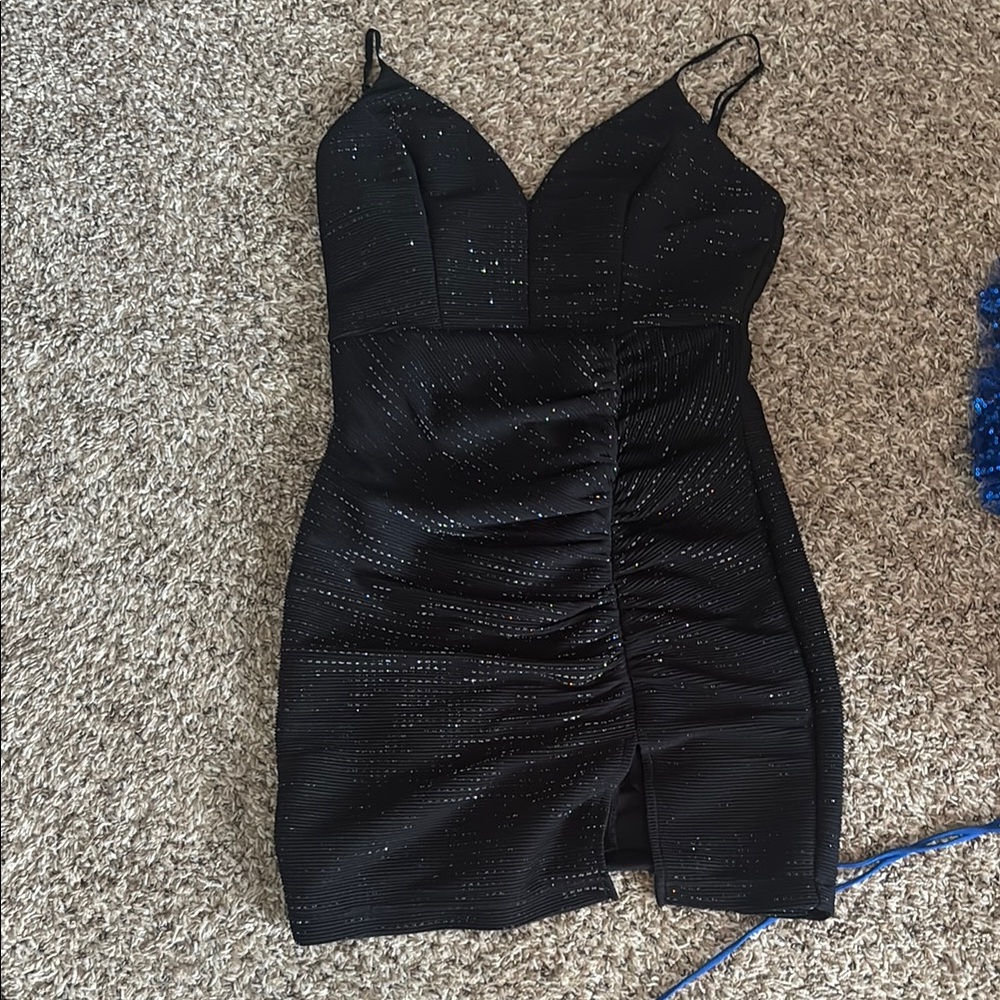 Emerald Sundae Black Ruched Bodycon Mini Dress